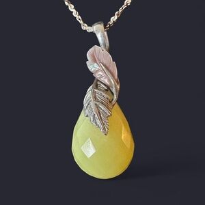 Baltic Amber Mother of Pearl Pear Shaped Sterling Silver Pendant Necklace